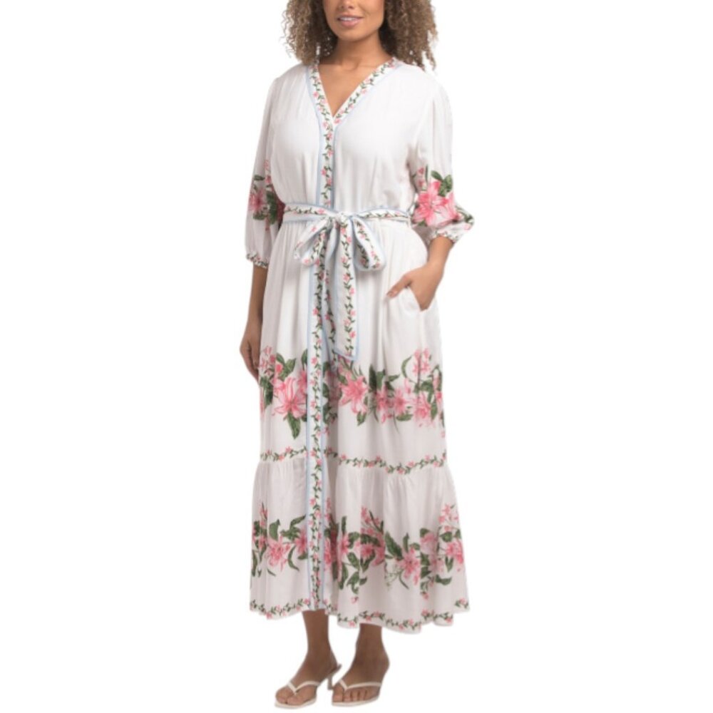 LEA Long Sleeve Floral Maxi Dress With Belt